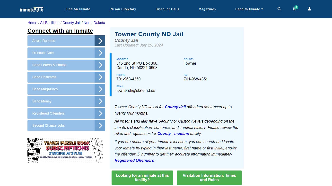 Towner County ND Jail - Inmate Locator