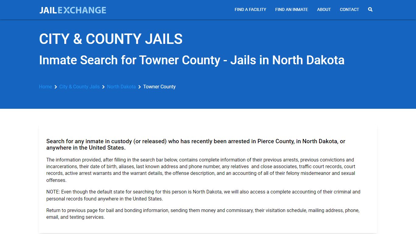 Locate an inmate in Towner County, North Dakota - Jail Exchange